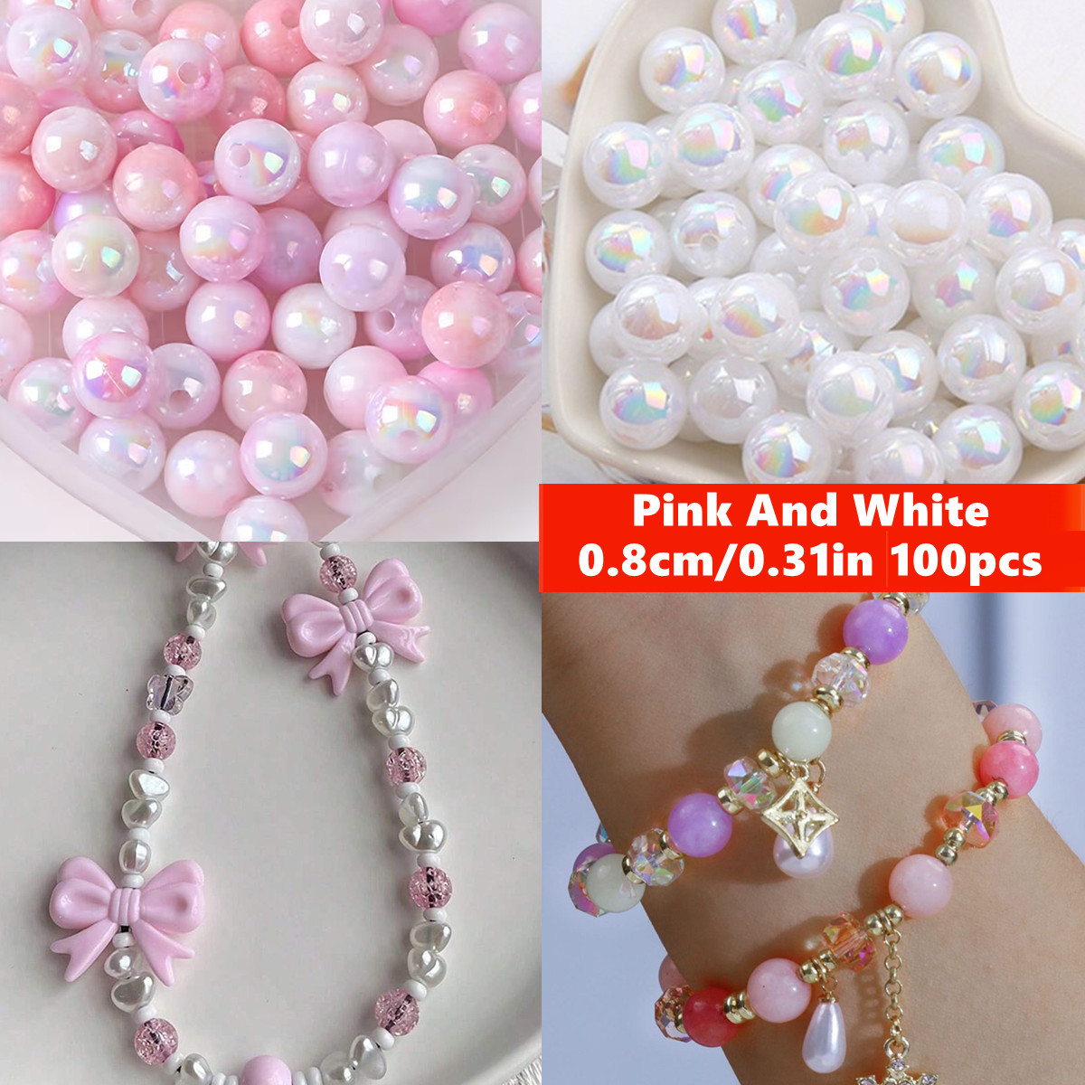 Jewelry Making For Couples - Perles acryliques roses de 8mm, 100